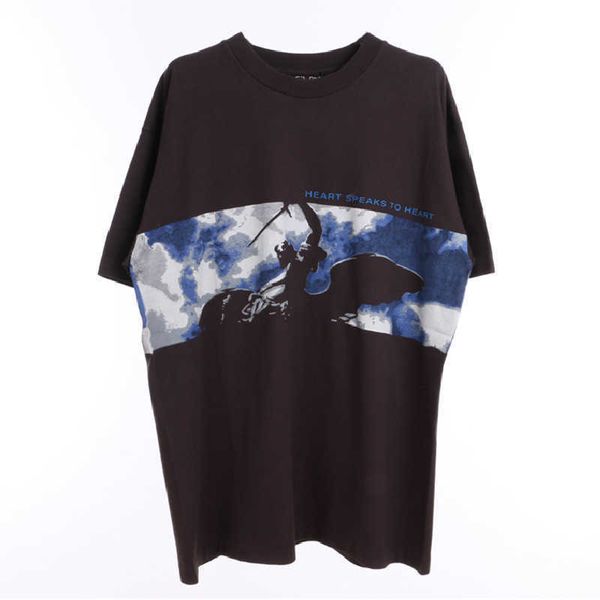 Мужские футболки Saint Michael Battle of Angels Blue Sky Белые облака Knight Print Винтаж с коротким рукавом