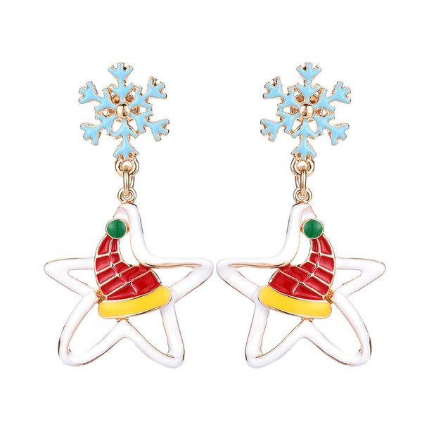 

women earrings jewelry charm red enamel star drop earrings for women new arrival christmas hat snow dangle earring bohemian, Silver