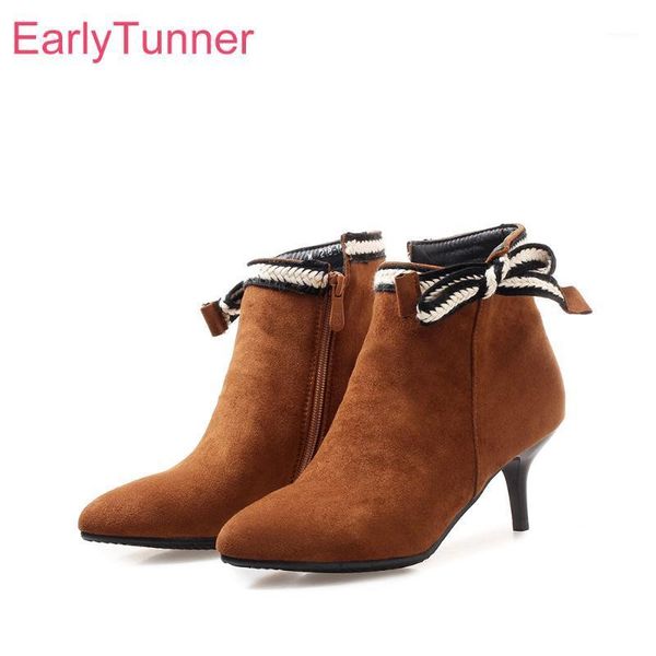 

boots brand winter apricot yellow women ankle lady nude shoes stiletto heels ek816 plus big small size 10 32 43 471, Black