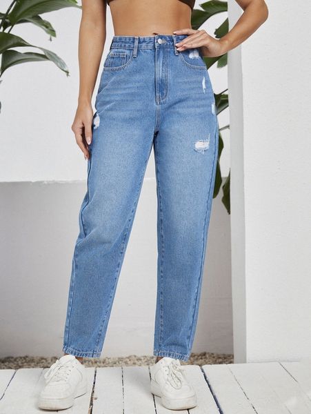

zipper fly ripped jeans p6bf#, Blue