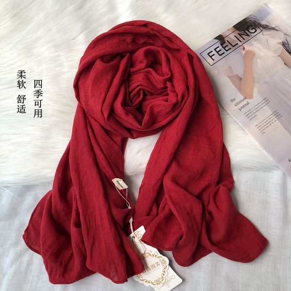 

wine red scarves women's thin cotton linen spring autumn winter korean version of solid color literature and art versatile long, Blue;gray