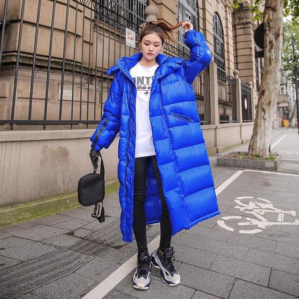 

2020 winter jacket woman long down cotton coat new large size hooded thicken warm outerwear glossy winter parka female overcoat1, Black
