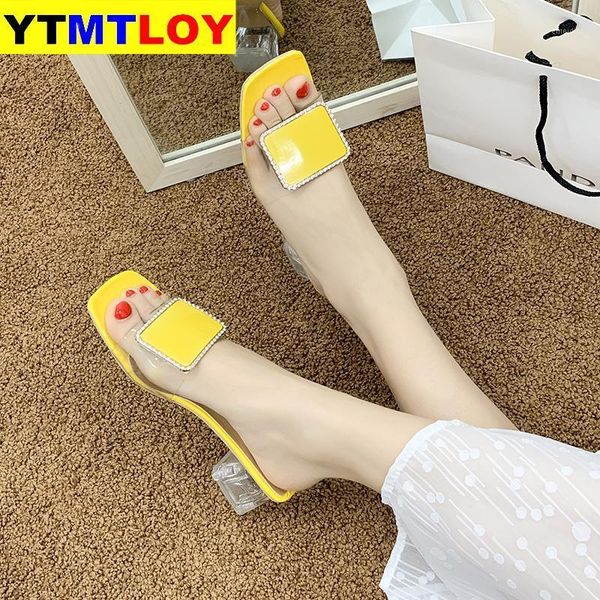 

2020 new women sandals pvc jelly crystal heel transparent women clear high heels summer sandals pumps shoes size 34-431, Black
