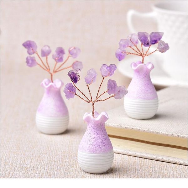 

1pc natural amethyst tree vase crystal quartz mineral ornaments tree of life home decoration lucky tree healing vase qylyri, Black