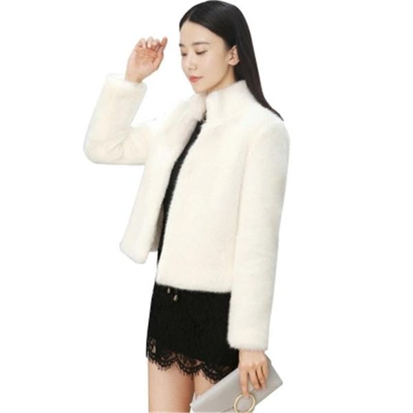 

new fur faux fur short coat mink hair coat leisure style jacket long sleeve slim warm fashion plus size 3xl women as918, Black