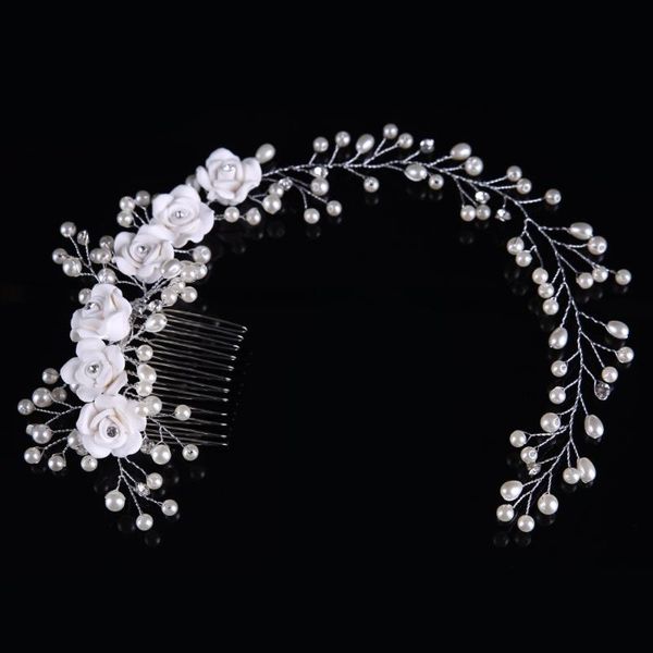 

hair clips & barrettes wedding headdress crystal pearl hairband white flower handmade headbands hairbrush bride accessories jewelry, Golden;silver