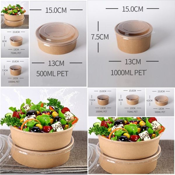 

food storage bowls with lid disposable packing boxes lunch cases kraft paper take out pack food 750/1000/1300ml desserts 0 48jf f2