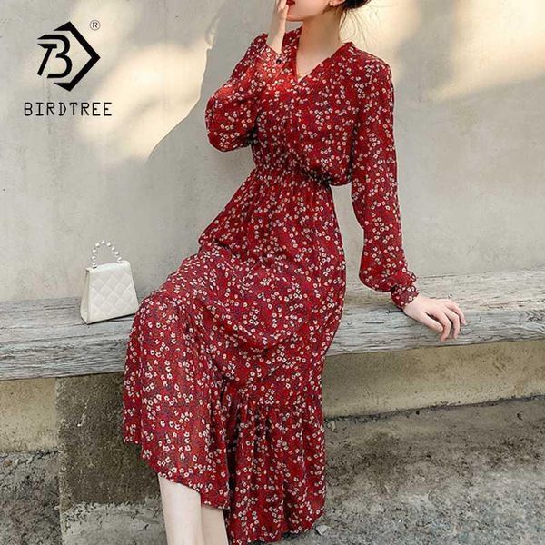 

women elegant v neck chiffon floral elastic waist midi long dress spring lantern sleeve casual plus size 4xl dresses d9n708m1, Black;gray
