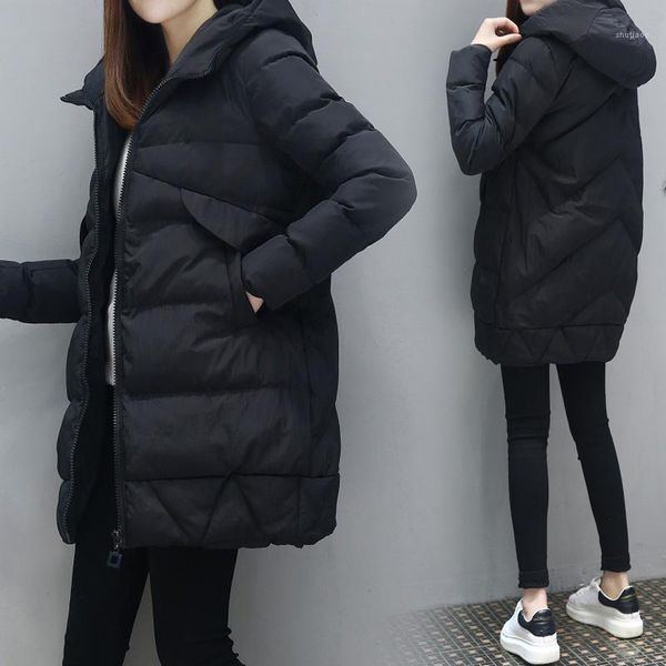 

zity women fashion long parkas winter down cotton jacket coat lady leisure style jacket pocket hooded warm coats1, Black