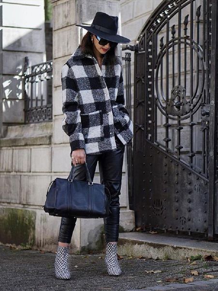 

vintage plaid woolen jacket fashion women autumn thick check shirt jacket elegant ladies turn down collar coats, Black