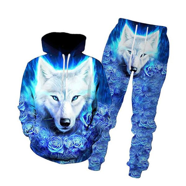 

2021 new men/womens halloween wolf funny 3d print fashion tracksuits hip hop pants + hoodies rf08, Gray