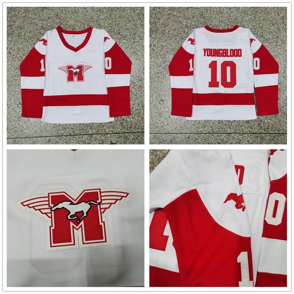 

#10 sutton youngblood movie hamilton mustangs ice hockey jersey mens 100% stitched youngblood hockey jerseys white s-xxxl, Black;red