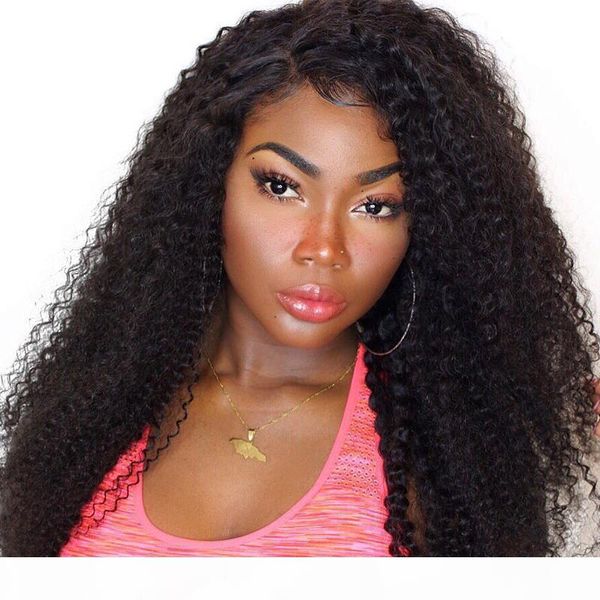 

full lace wig kinky curly virgin brazilian hair pre plucked 13x4 frontal curly lace front wigs baby hair for black women, Black;brown