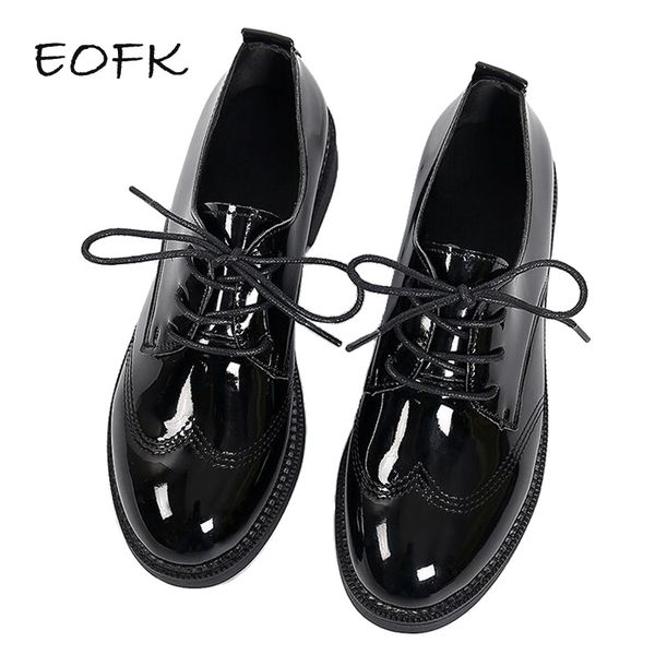 

eofk women oxford shoes woman flats autumn spring women's brogue leather full black flat office derby female shoes y200320