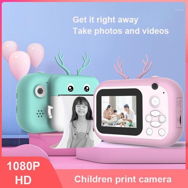 

digital cameras 1080p 2.4 inch children's camera instant po polaroid thermal printing cartoon shape + 16g memory christmas gift 20211