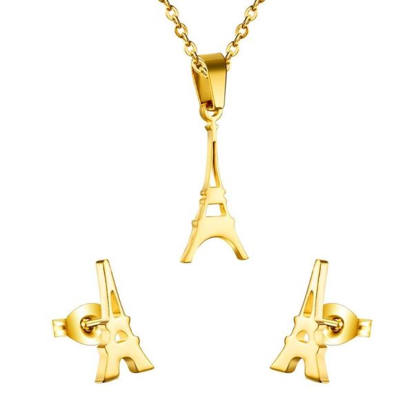 

luxukisskids fashion eiffel tower necklaces earrings jewellery sets 316 stainless steel dubai african jewelry set, Silver