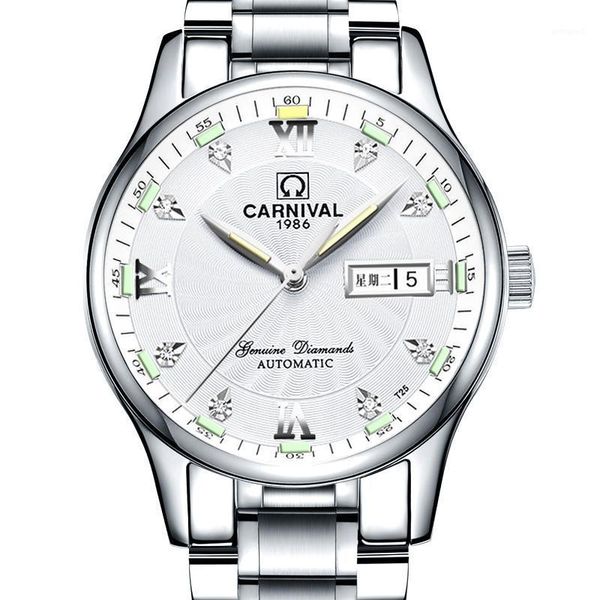 

carnival watch men japan miyota auto self-wind men watches luminous sapphire reloj hombre waterproof watch c501-31, Slivery;brown