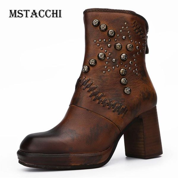 

mstacchi женский трение цвет лоскутная rivet металл украшения boots punk коренастый пятки шитье молнии женщина мотоцикл сапоги zip, Black