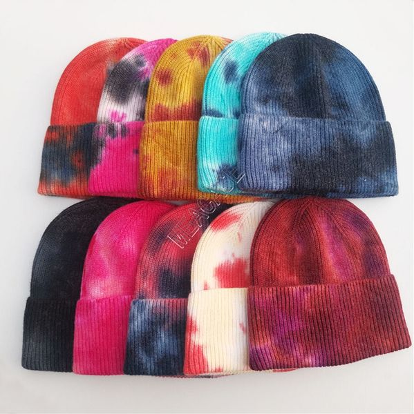

winter tie dye beanie crochet hats designers beanies warm knitted crochet tuque skull cap cycling ski gradient color headwear d102607, Yellow