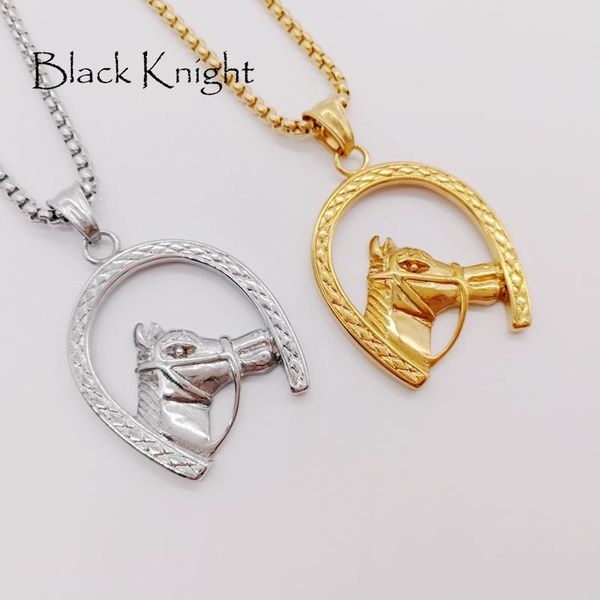 

well polished stainless steel horse head in horseshoe necklace pendant mens hip hop jewelry necklace cagf0305, Silver