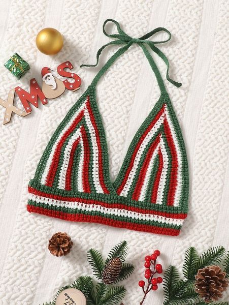 

christmas striped crochet cover up 43ty#, White;black