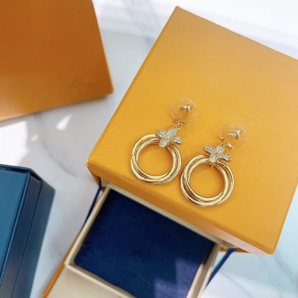 

fashion extravagant designers earrings jewelry gold hoop charm studs lady stud pendant classic clover flowers letter brand for women wedding, Golden