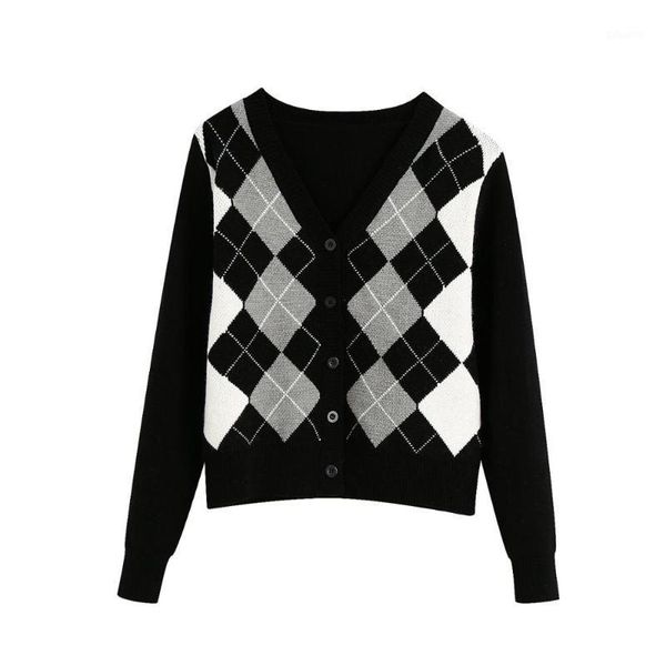 

women cardigan vintage stylish geometric pattern short knitted sweater fashion long sleeve england style outerwear chaqueta1, White