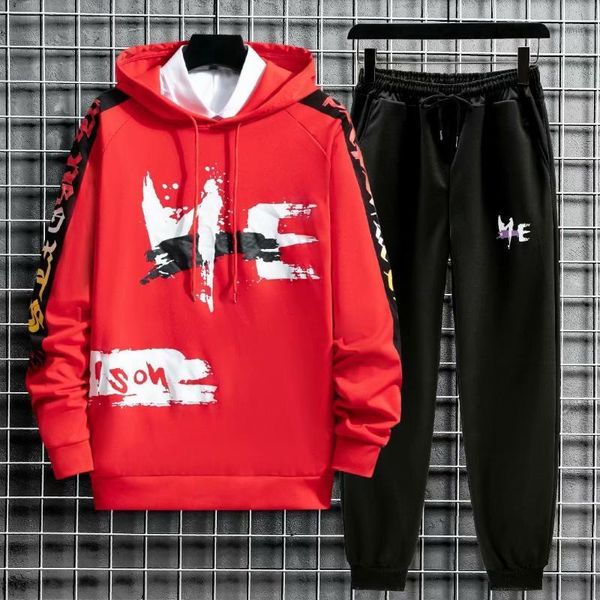 

spring autumn men's sets long sleeve hooded t shirts japan style trend casual harajuku sportswear men fashion men clothing sets1, Gray