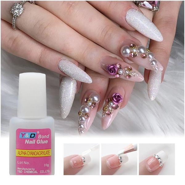 

10g fast drying nail glue for false nails glitter acrylic nail rhinestone decoration extension glue adhensive nail c jllojh, Silver;gold