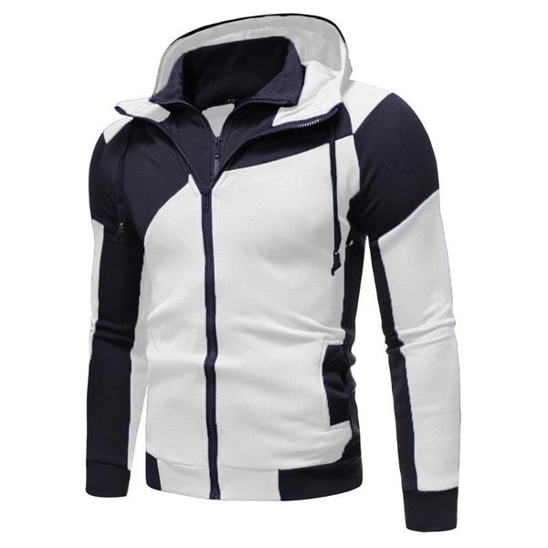 

2021 zipper men's jacket autumn and winter casual stitching contrast jacket fashion hooded men's slim hooded, Black;brown