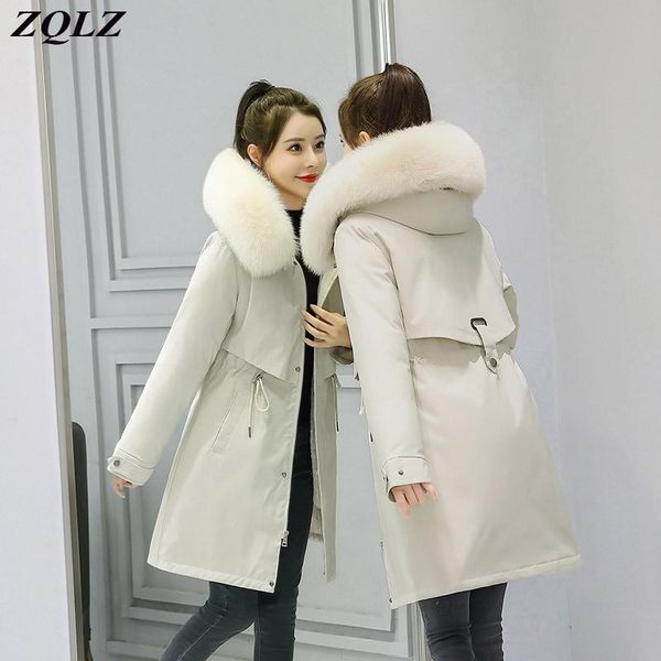 

zqlz plus size m-6xl winter jacket women 2021 new hooded warm thick cotton coats slim black long parkas mujer casual coat female