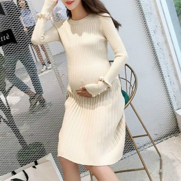 

elegant ruffles maternity knitted dress clothes sizel, Black;pink