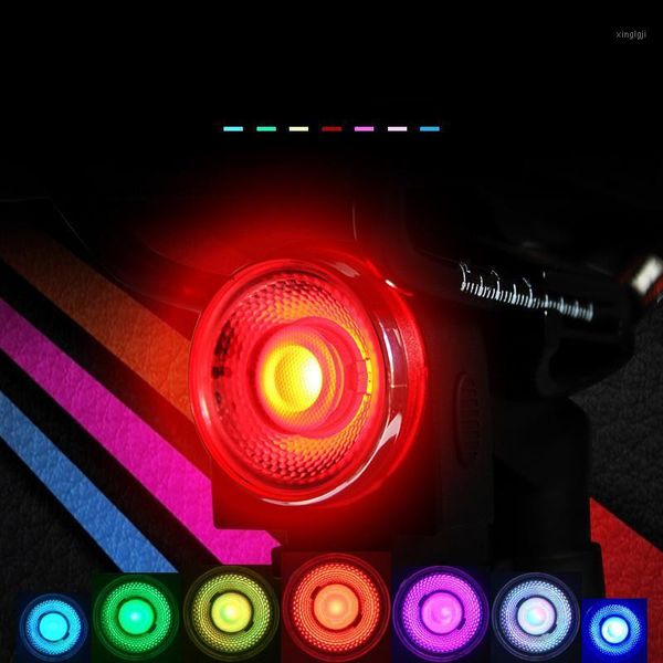 

bike lights 7 colorful bicycle light waterproof usb recharging led 4 mode mountain rear lamp night riding safety warning1