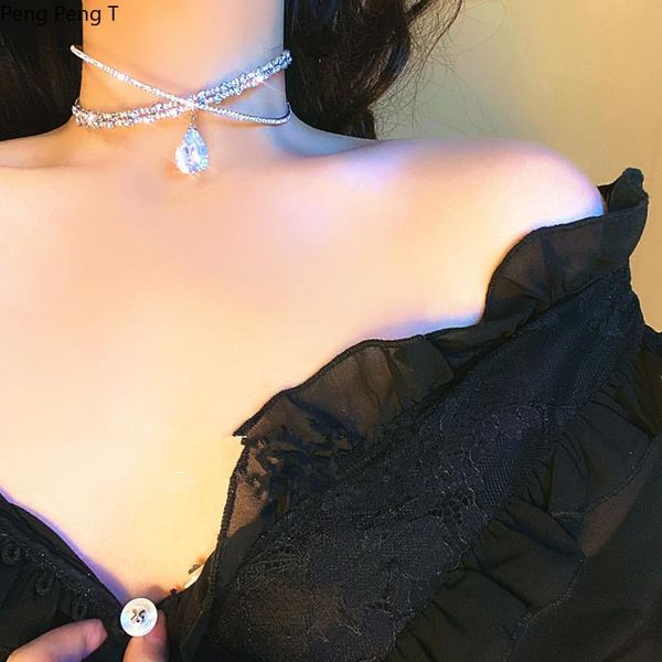 

chokers 2021 high grade celebrities with the same shining collar party show thin clavicle chain dress neck, Golden;silver