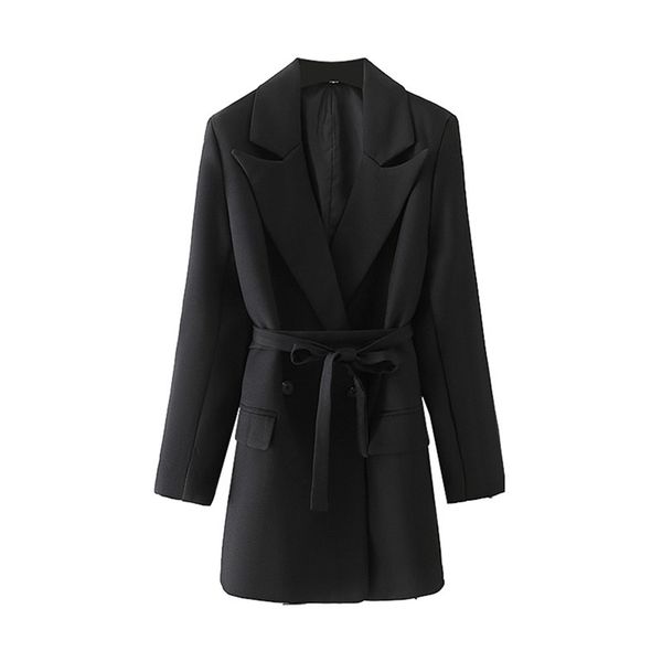 

2021 new women elegant blazer long sleeve double breasted belt slim check coat office work suit jacket outerwear ajpm, White;black