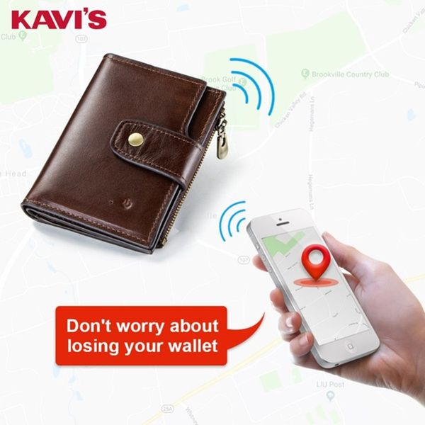 

kavis smart wallet rfid genuine leather with alarm gps map, bluetooth alarm men purse brand design wallets walet, Red;black