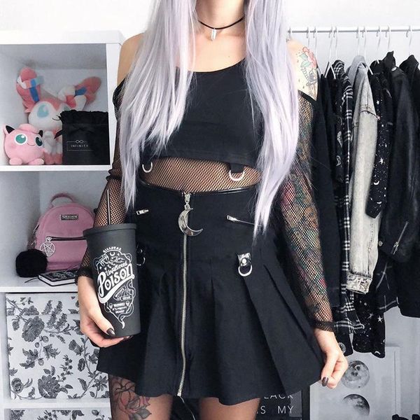 

spring summer 2020 black gothic vintage skirts harajuku moon pendant grunge punk rock mini skirt women zipper chic1