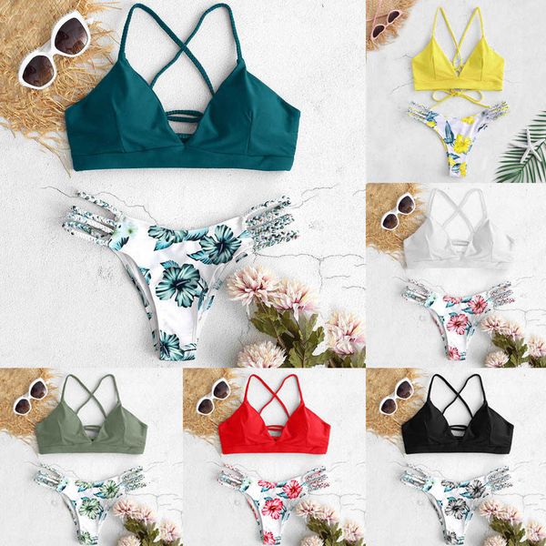 

biquini brazilian summer beach bathing suit swim wear women's bikini cut flower two piece swimsuit pushups swimwear beachwear, White;black