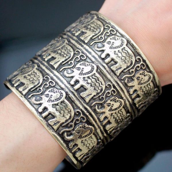 

bangle egypt african vintage gold embossed elephant om hindu ganesha big wide bracelet cuff men jewelry anime copper, Black