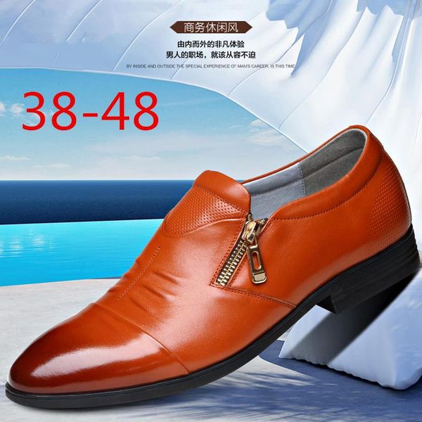 

moccasins mens synthetic leather pointed toe dress loafers zipper slip on formal wedding suit shoes italian men business shoes, Black