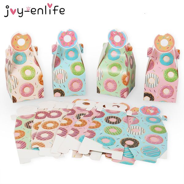

8pcs paper candy box for baby shower cookies gift boxes donut theme happy birthday party decorations kids favors