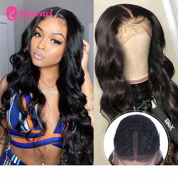 

body wave human hair lace part wig middle part brazilian lace wig preplucked for black woman 150% 180% density alipearl hair, Black;brown