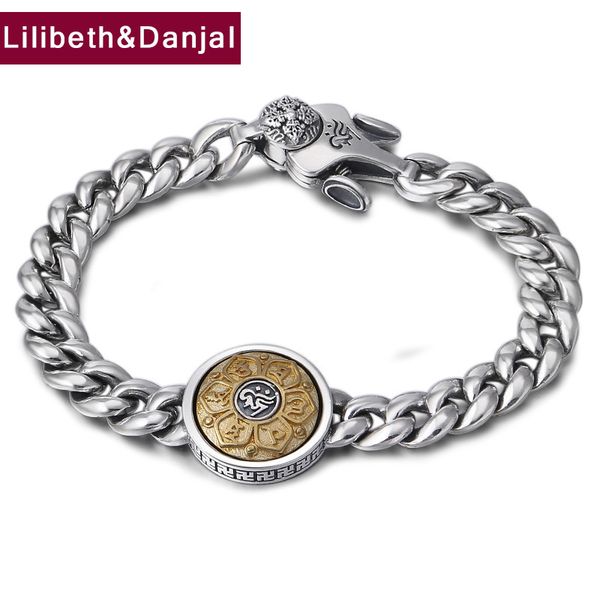 

buddha mantra 100% 925 sterling silver fine jewelry men rotatable couple chain bracelet bangle friendship gift b29 q1210, Black