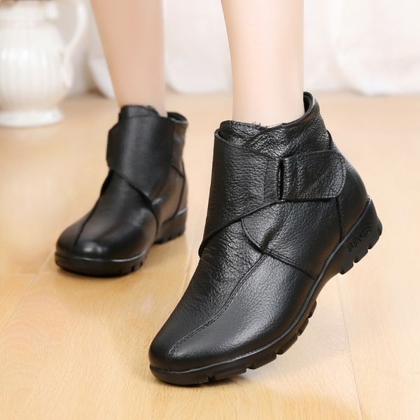

gktinoo fashion winter shoes women's genuine leather ankle flat boots casual comfortable warm woman snow boots 201114, Black