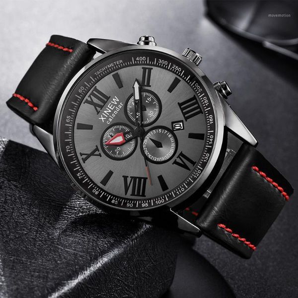 

xinew men watch leather band sports date analog alloy quartz watch man watches mens 2020 relogios masculino1, Slivery;brown