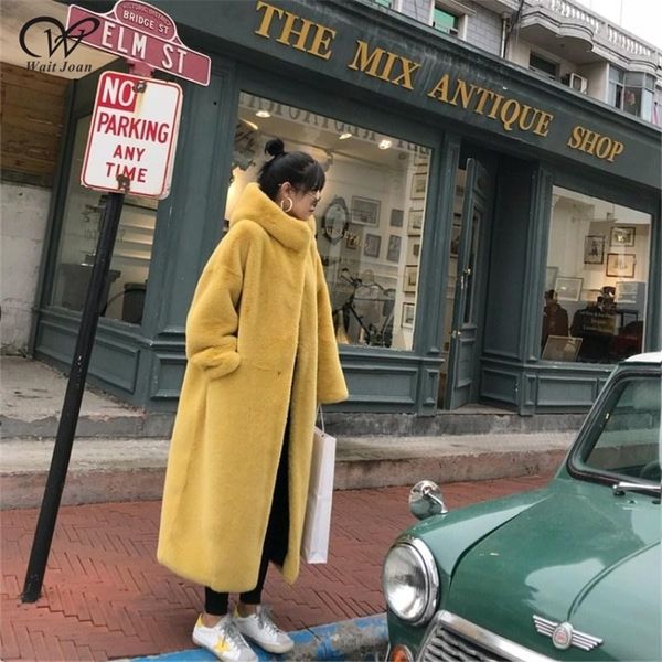

winter faux mink fur coat women winter long coat female hooded thick warm faux fur jacket ladies loose plush coat oversized 201215, Black