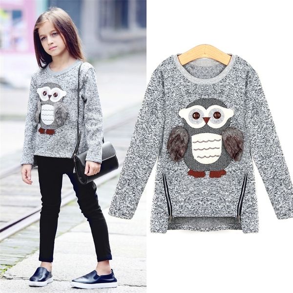 

girls fleece lined zipper sweater cartoon cute owl casual cotton girls winter clothes girls sweater for 6 7 8 9 10 12 14 years lj201128, Blue