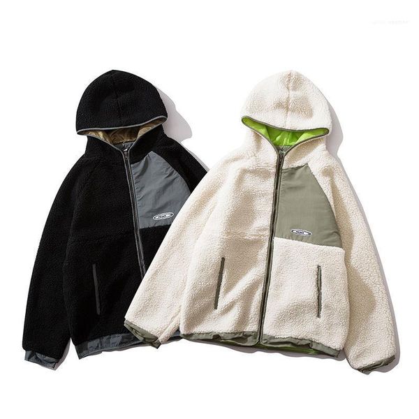 

mens womens clothing brand womens mens cashmere hoodies long sleeve hooded couple sweatshirts with zipper contrast color simple, Black