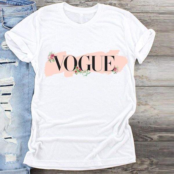 

women printing watercolor letter flower 90s cute clothing print clothes graphic t shirt ladies female tshirts tee t-shirt, White
