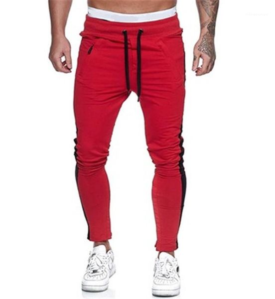 

pants fashion trend slim pocket drawstring trousers designer male elastic waist pants clothing man colorblock casual fitness, Black
